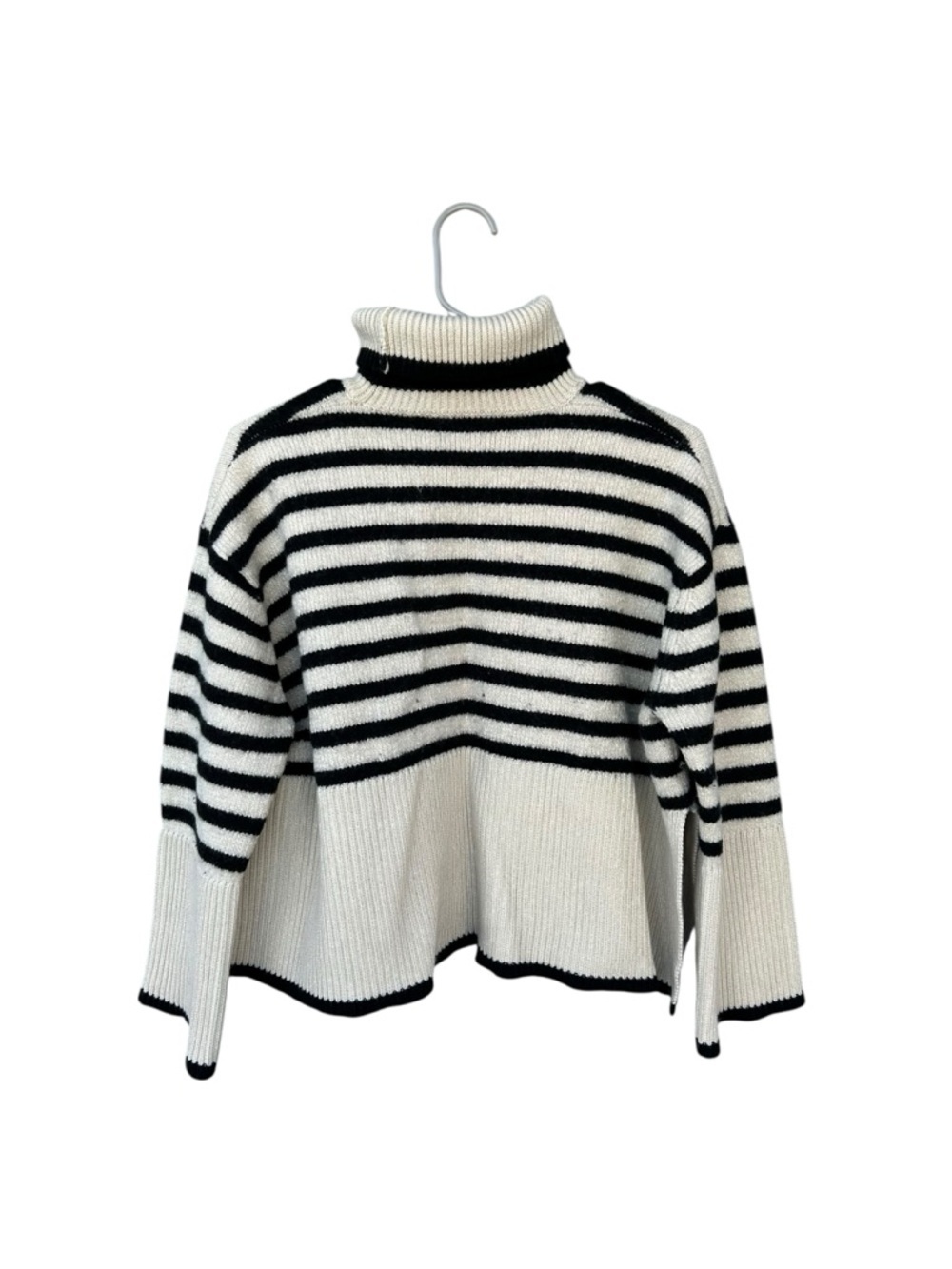 TOTEME BLACK AND WHITE WOOL- COTTON SIGNATURE STRIPE TURTLENECK SWEATER SIZE M - Picture 8 of 12